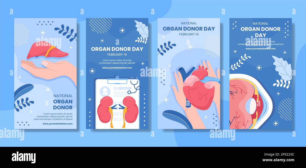 World Organ Donation Day Social Media Stories Cartoon Hand Drawed background Templates Illustrazione Foto Stock