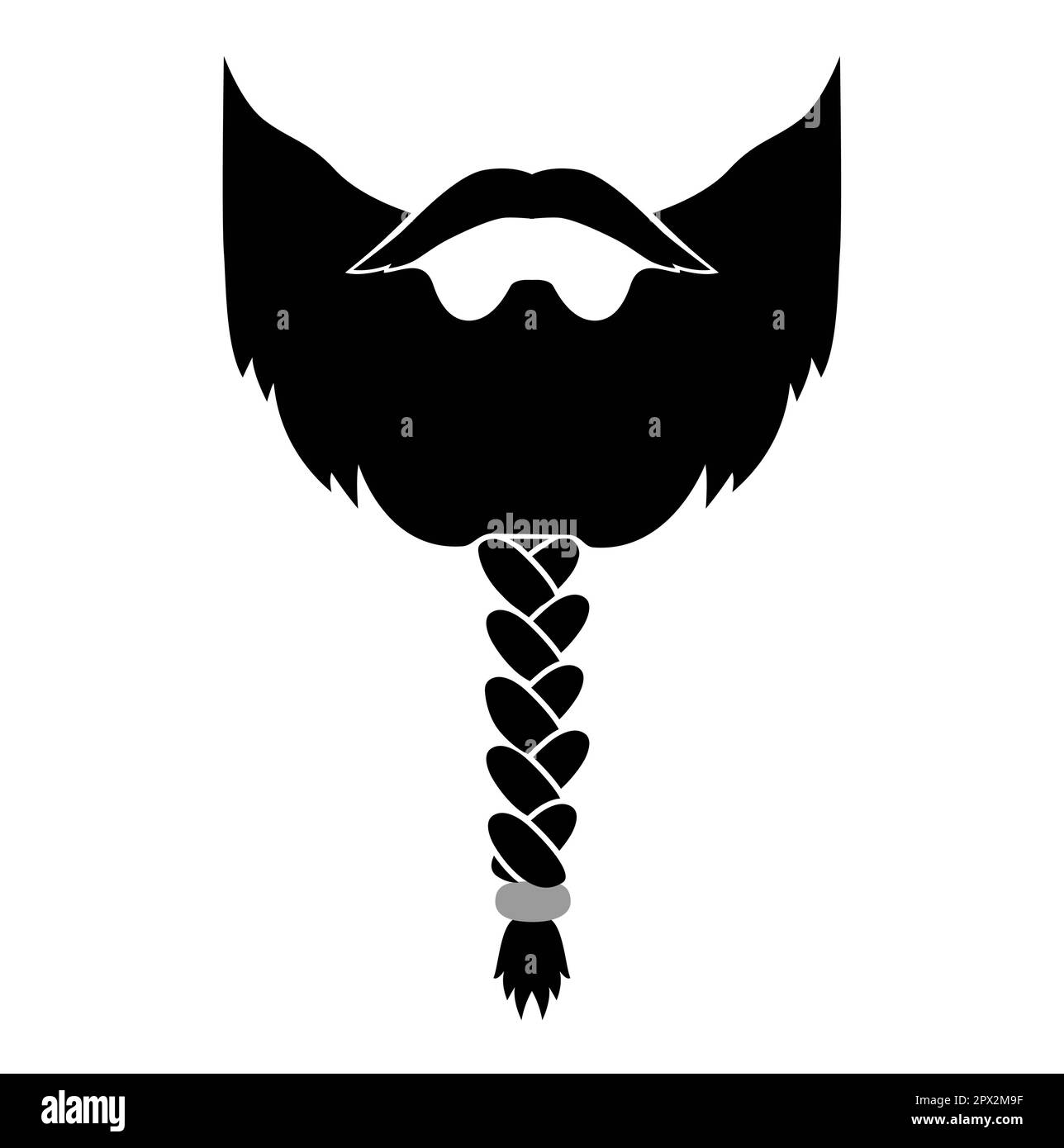Barba Viking uomini intrecciata o in stile con perline illustrazione baffi viso capelli. Set collezione barbiere piatto modello moda Vector nero maschio. Elegante contorno isolato su sfondo bianco. Illustrazione Vettoriale
