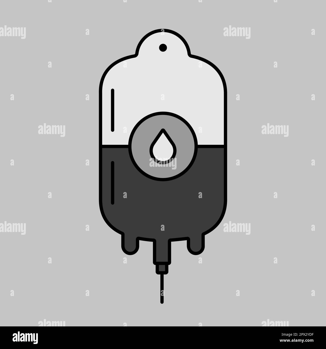 Icona della scala di grigi vettoriale del pallone ematico. Medicina e assistenza sanitaria, cartello di supporto medico. Simbolo grafico per il sito Web medico e il design, il logo, l'app e l'interfaccia utente Foto Stock