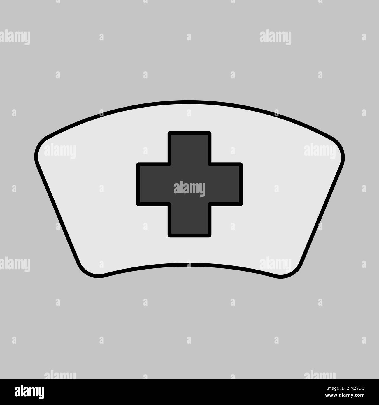 Icona della scala di grigi del vettore infermiera Hat. Medicina e assistenza sanitaria, cartello di supporto medico. Simbolo grafico per il sito Web medico e il design, il logo, l'app e l'interfaccia utente Foto Stock