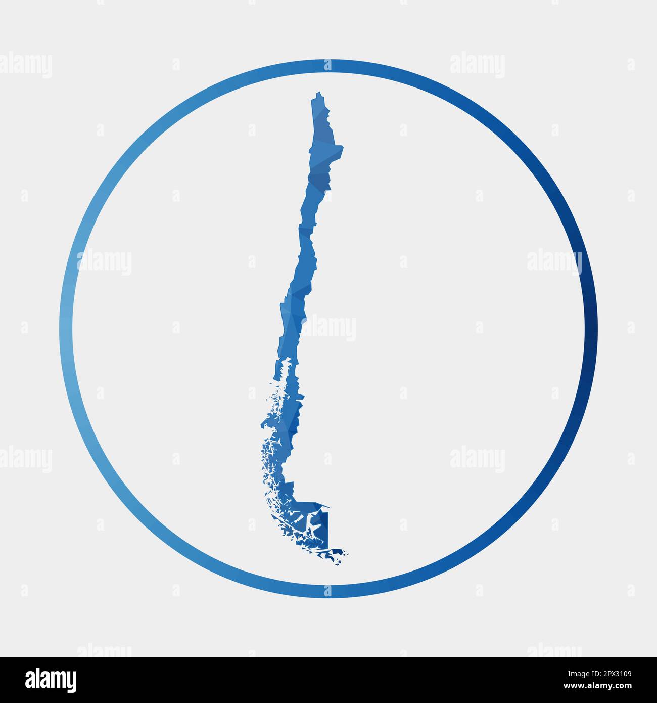 Icona Cile. Mappa poligonale del paese in anello gradiente. Rotonda basso segno di poly Chile. Illustrazione vettoriale. Illustrazione Vettoriale