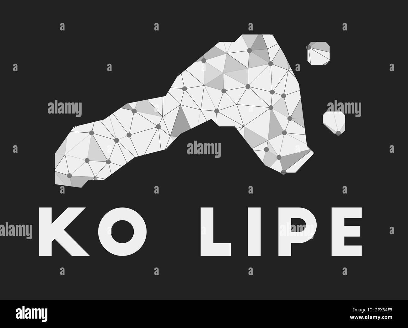 Ko Lipe - rete di comunicazione mappa dell'isola. Ko Lipe design geometrico di tendenza su sfondo scuro. Illustrazione Vettoriale