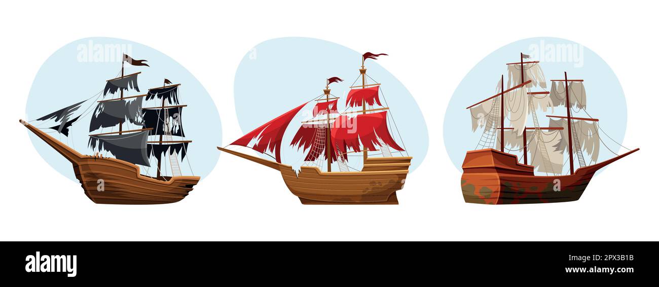 Navi pirata set Illustrazione Vettoriale