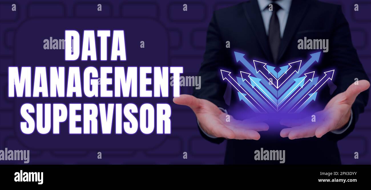 Testo scritto a mano Data Management Supervisor, Business idea che garantisce un funzionamento efficiente ed efficace Foto Stock