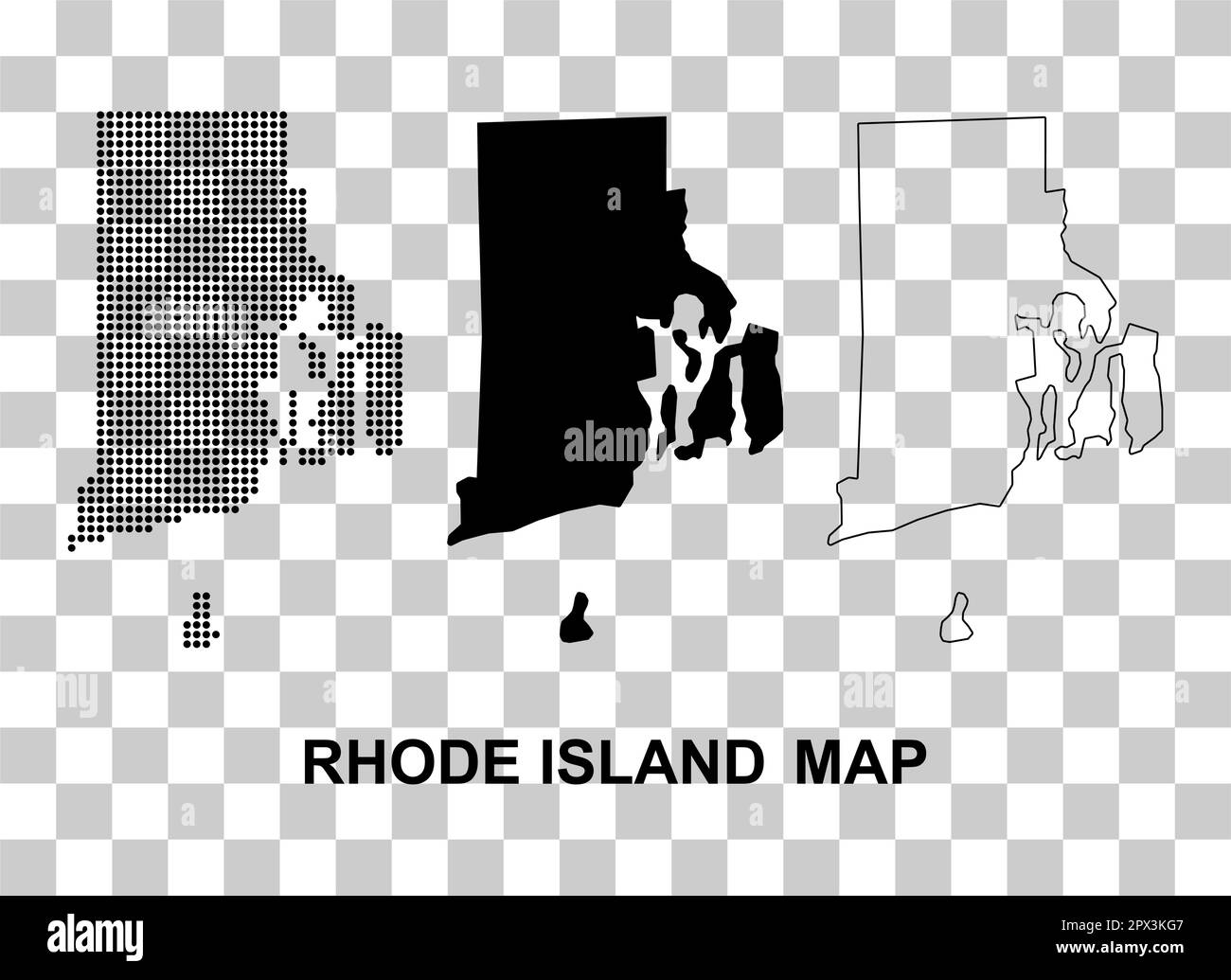 Set di Rhode Island map, stati uniti d'america. Illustrazione vettoriale del simbolo di concetto piatto . Illustrazione Vettoriale