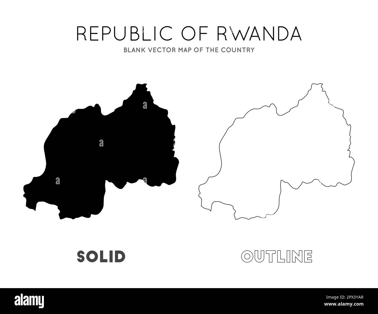 Mappa del Ruanda. Mappa vettoriale vuota del paese. Confini del Ruanda per la tua infografica. Illustrazione vettoriale. Illustrazione Vettoriale