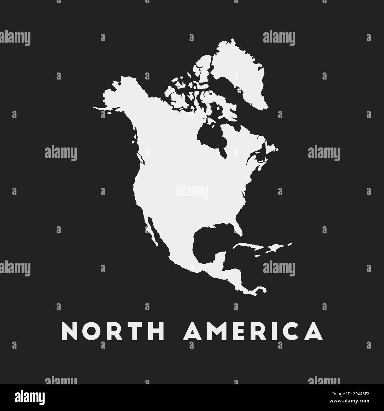Icona Nord America. Mappa del continente su sfondo scuro. Elegante mappa del Nord America con il nome del continente. Illustrazione vettoriale. Illustrazione Vettoriale