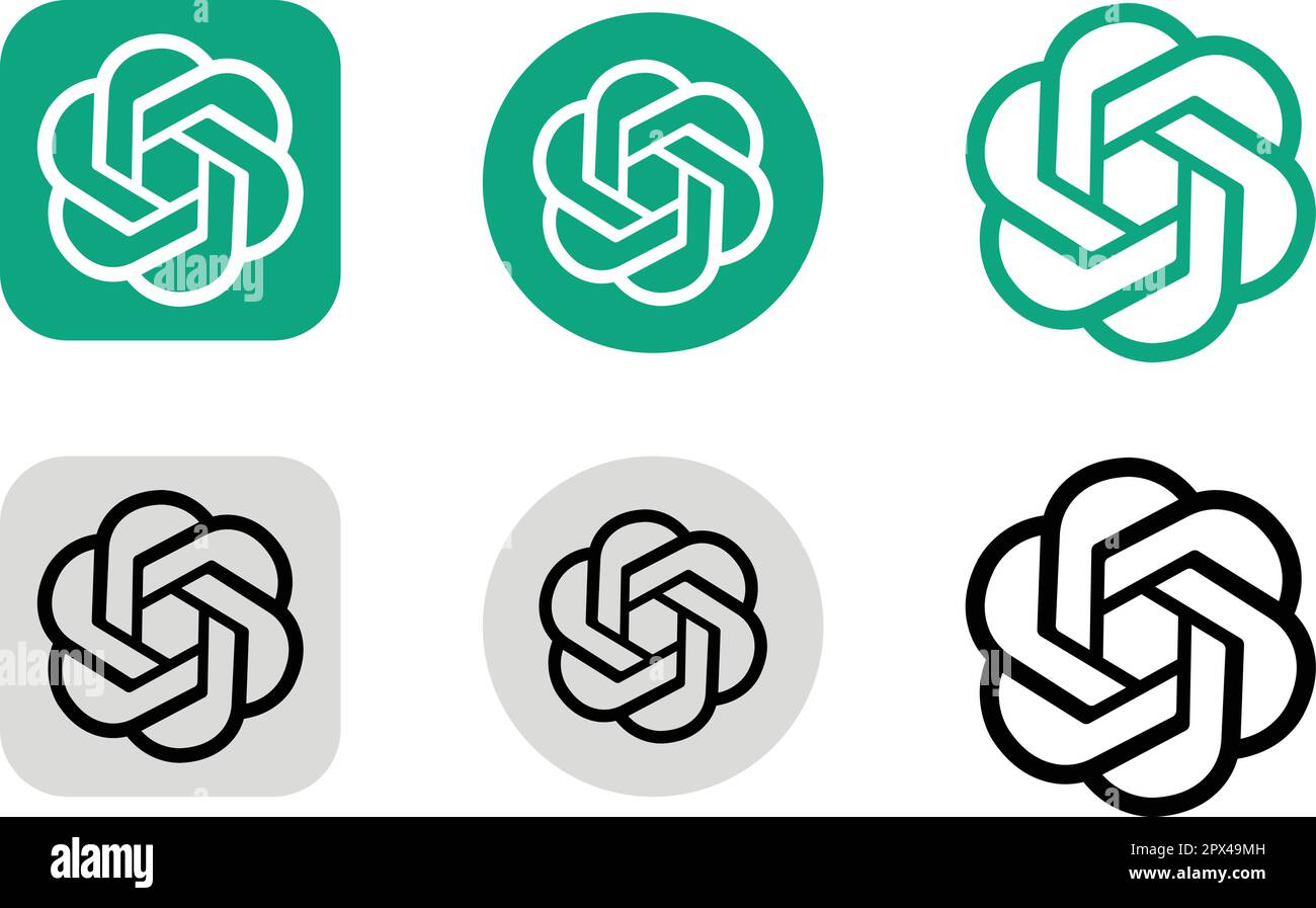 Set di logo Chatgpt, logo Open ai, raccolta ai chatbot, app Chat GPT. Gruppo ai intelligenza artificiale chatbot servizi logo azienda isolato su Illustrazione Vettoriale