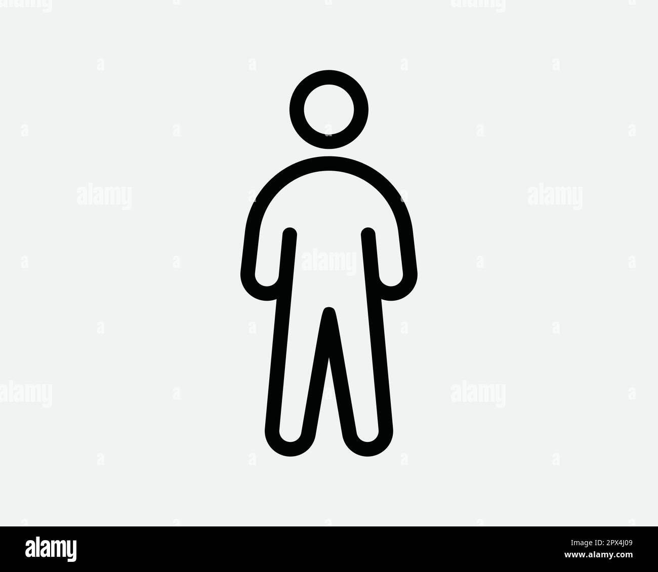 Stick Figure Line icona. Simbolo lineare uomo in piedi. Sickman Boy Profilo personaggio Avatar User Sign Vector Graphic Illustration Clipart Illustrazione Vettoriale