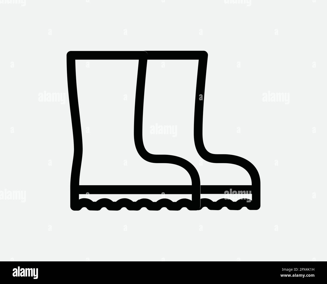 Icona della linea di avvio. Stivali da gumboots in bianco e nero sicurezza Inverno Scarpe protettive Scarpe segno simbolo Illustrazione grafica Clipart Vector Cricut Illustrazione Vettoriale
