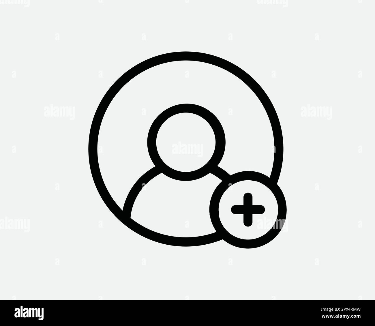 Aggiungi utente Business Person Profilo membro Avatar Plus Cross Mark Black and White Line icona segno simbolo grafico vettoriale clipart Illustrazione Illustrazione Vettoriale