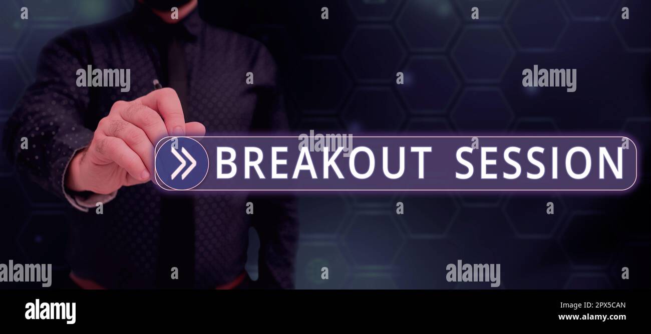 Firmare la sessione di breakout, la parola scritta sulla discussione del workshop o la presentazione su un argomento specifico Foto Stock