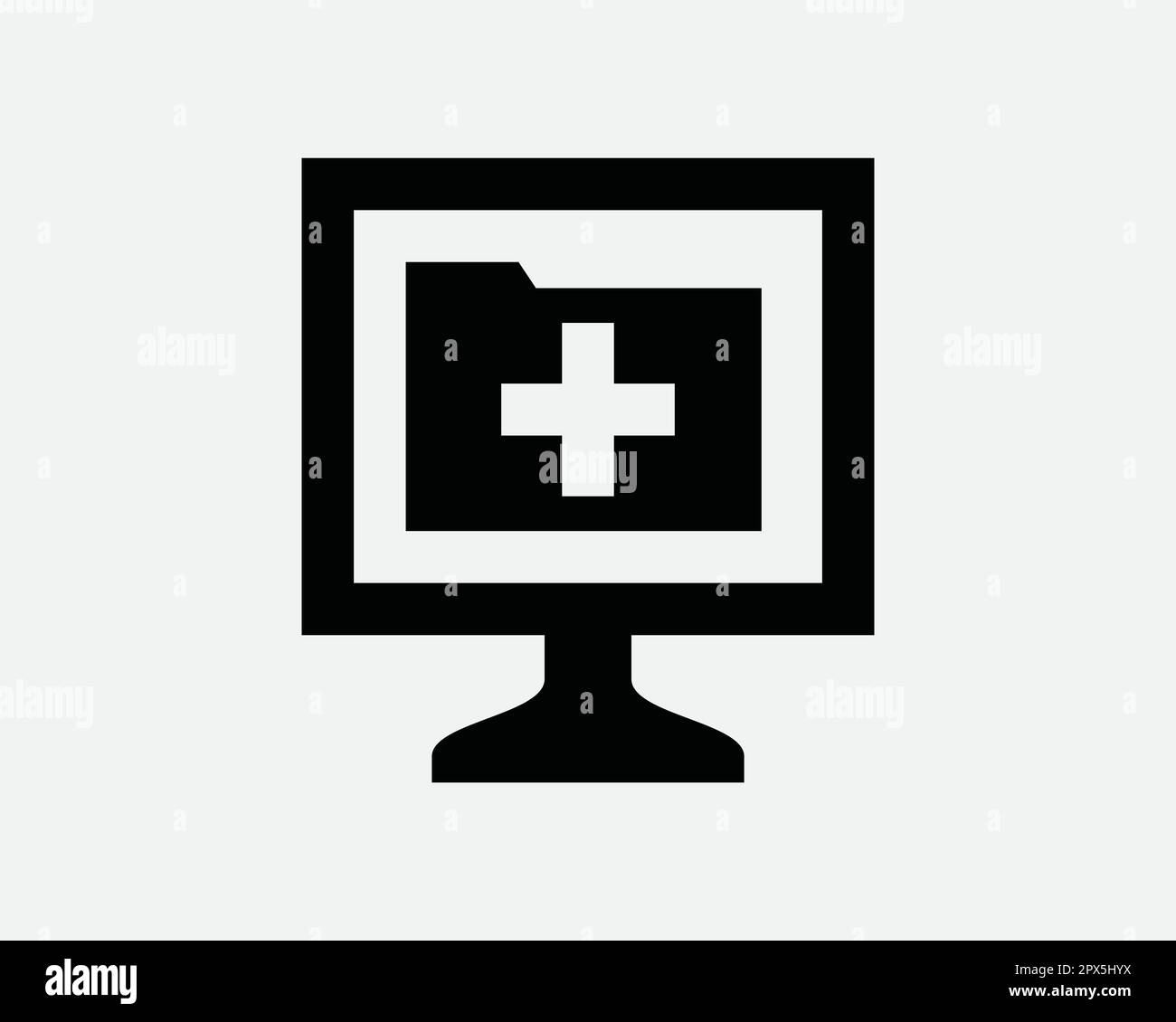 Icona della cartella clinica elettronica. Cartella dei file di informazioni mediche Report schermo computer Firma simbolo Illustrazione grafico Clipart Vector Illustrazione Vettoriale