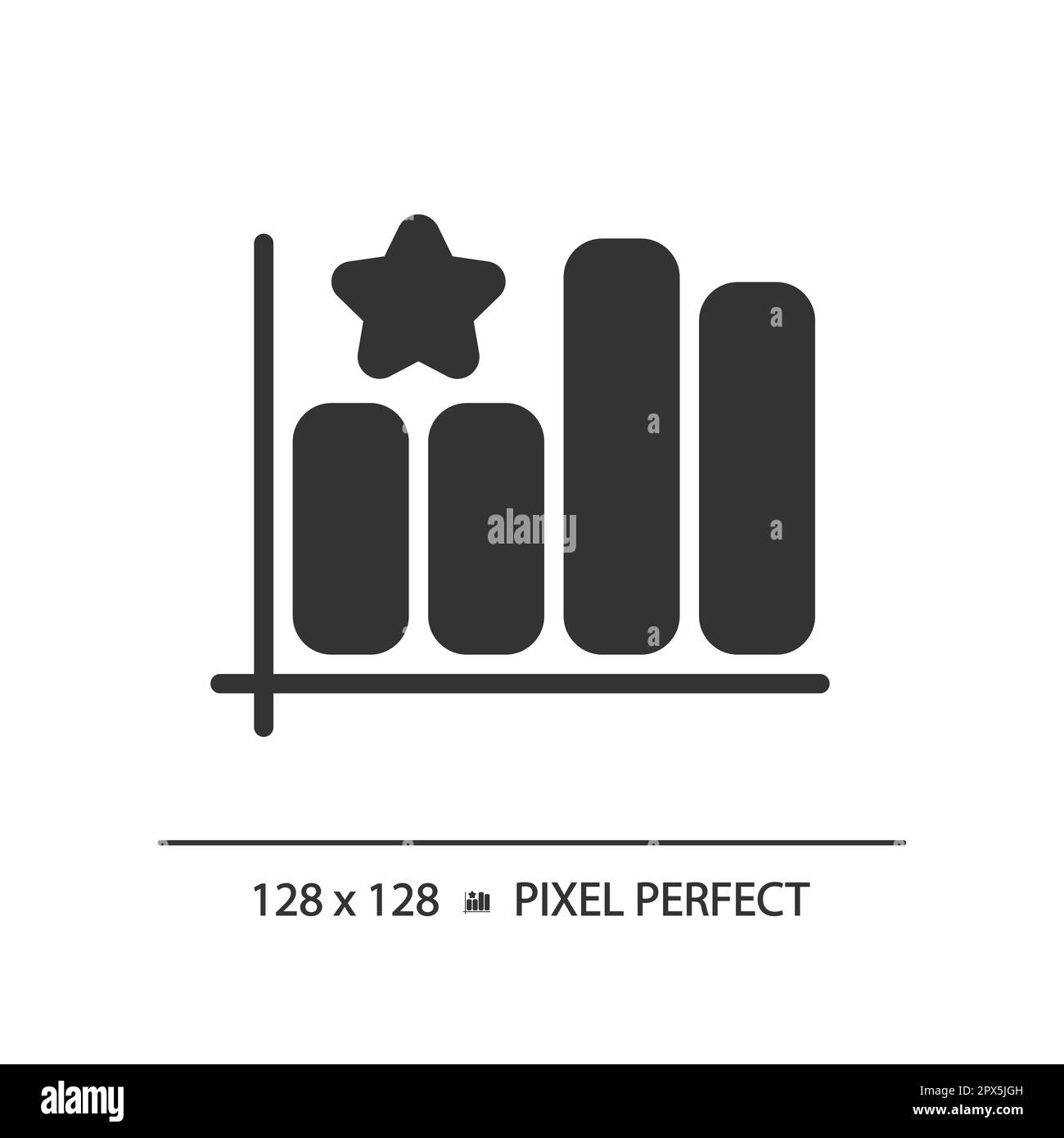 Icona pixel Perfect black glyph del grafico a barre Illustrazione Vettoriale