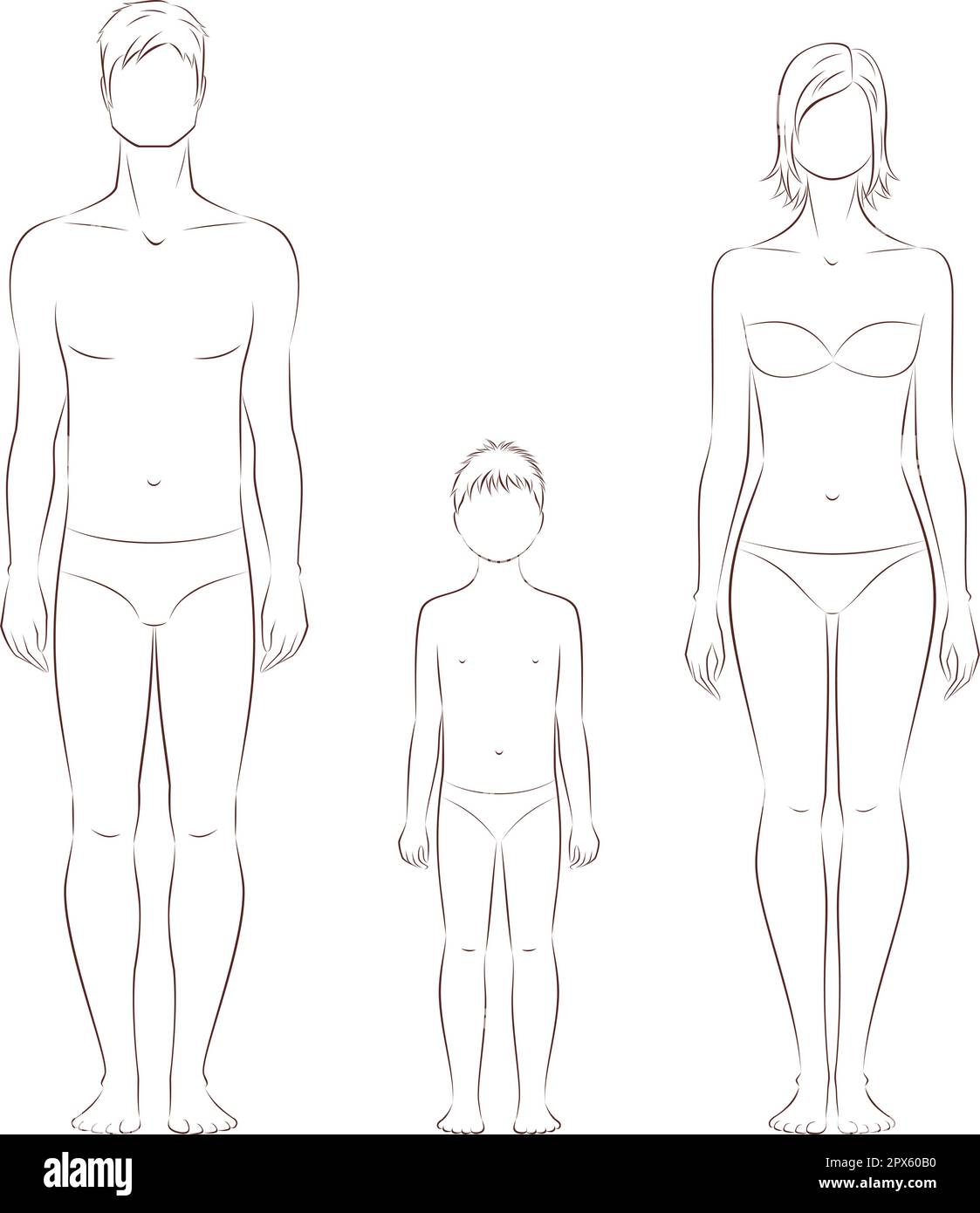 Set di modelli per figure maschili, femminili e infantili. Illustrazione Vettoriale