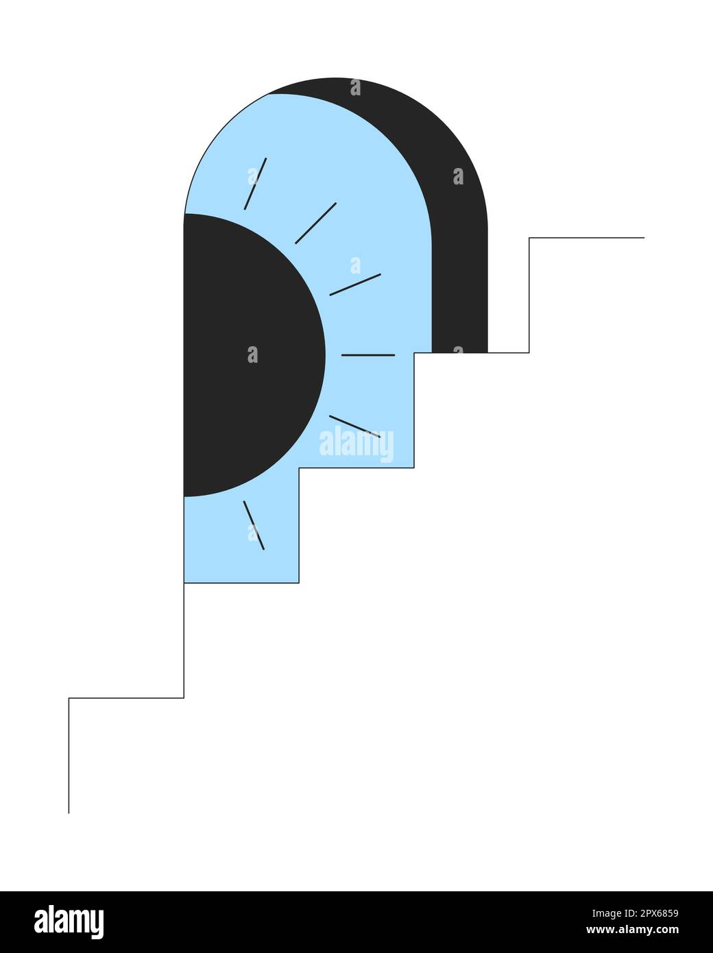 Finestra ad arco con sole che pepa dietro la scala piano linea concetto di colore vettore Illustrazione Vettoriale