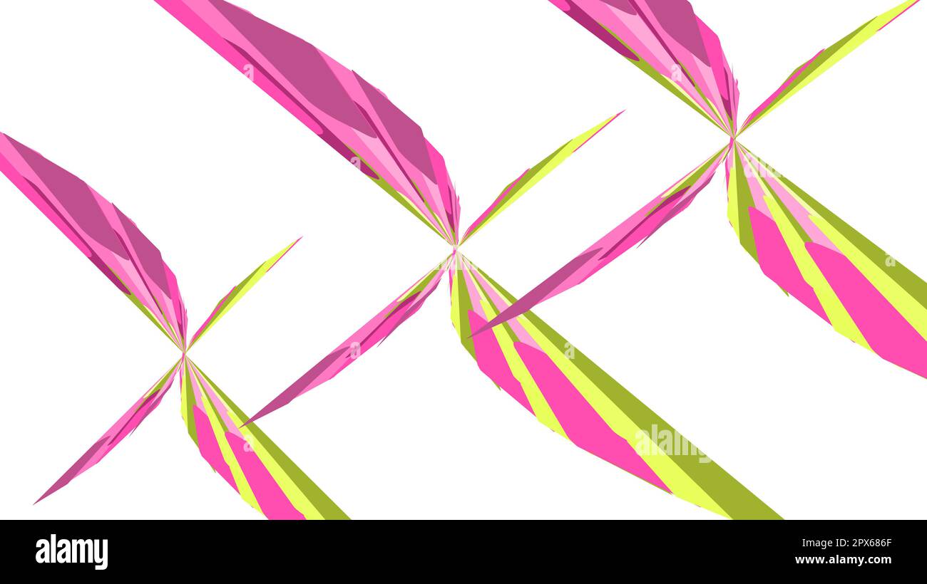 Sfondo semplice, texture di rosa minimalista e giallo astratto belle forme geometriche luminose sotto forma di farfalle, fiori, croci su Illustrazione Vettoriale