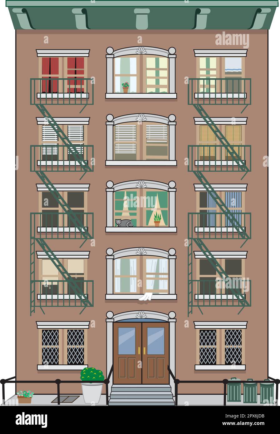 WalkUp a 5 piani - tipico edificio di appartamenti nel centro di New York Illustrazione Vettoriale