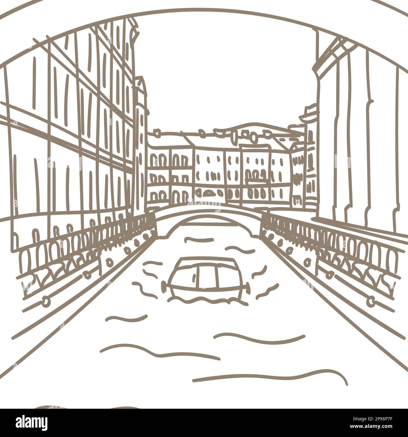 Ponte a San Pietroburgo, Russia. Città vecchia. Edifici storici classici sul fiume Moika. Illustrazione Vettoriale