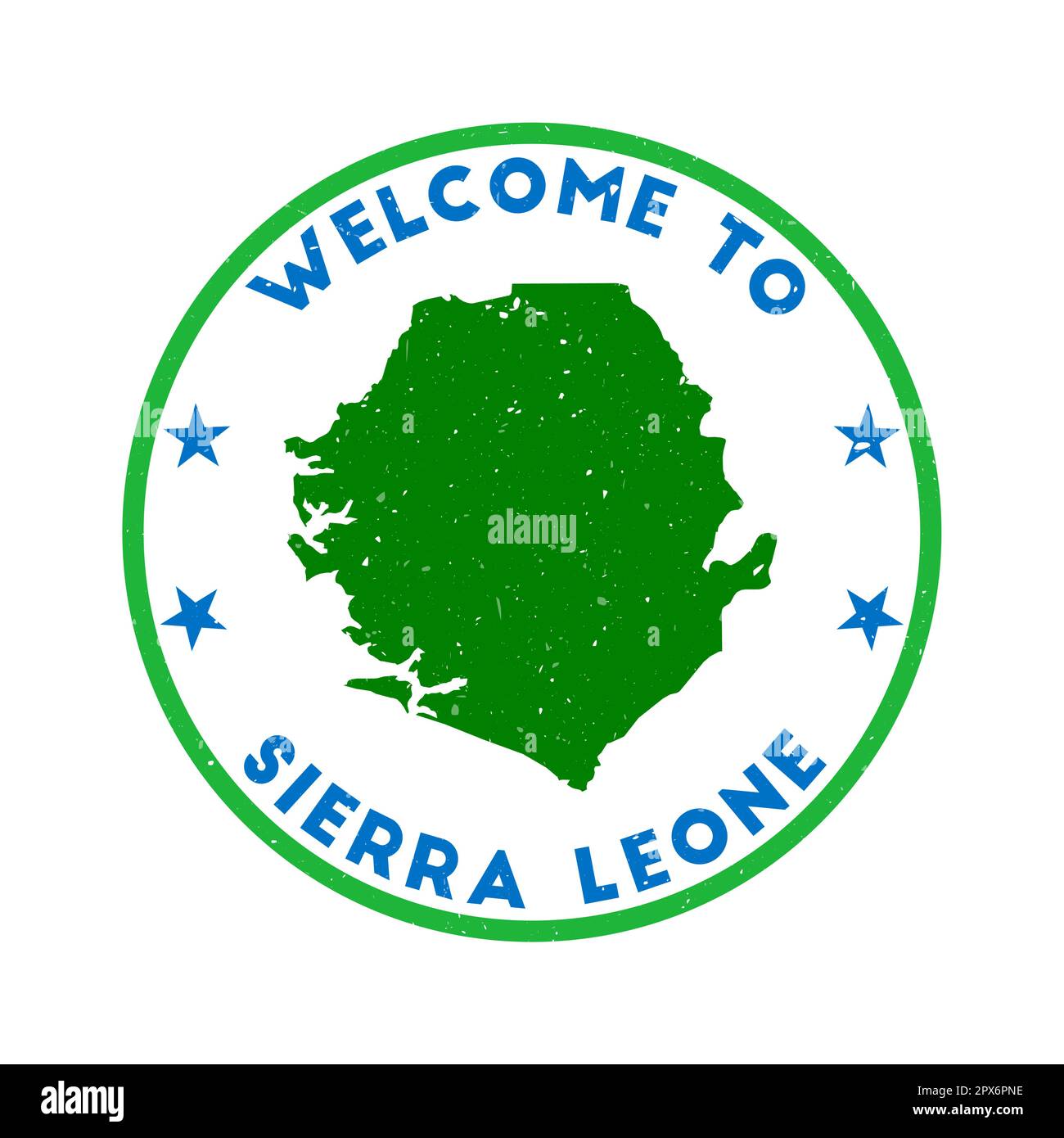 Benvenuto nel francobollo della Sierra Leone. Francobollo rotondo grunge country con texture in colore blu francese. Sigillo geometrico in stile vintage della Sierra Leone. Illustrazione Vettoriale