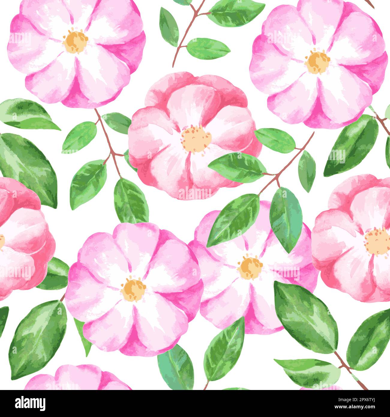 Acquerello senza cuciture con fiori rosa e viola rosa. Delicata stampa color pastello per il design di tessuti e matrimoni. Illustrazione vettoriale Illustrazione Vettoriale