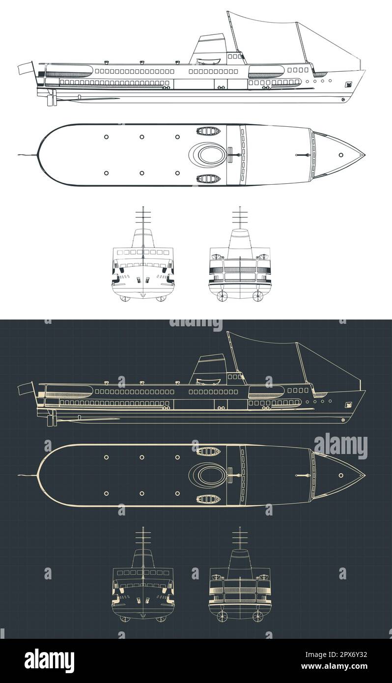 Illustrazione vettoriale stilizzata di progetti di traghetti passeggeri Illustrazione Vettoriale