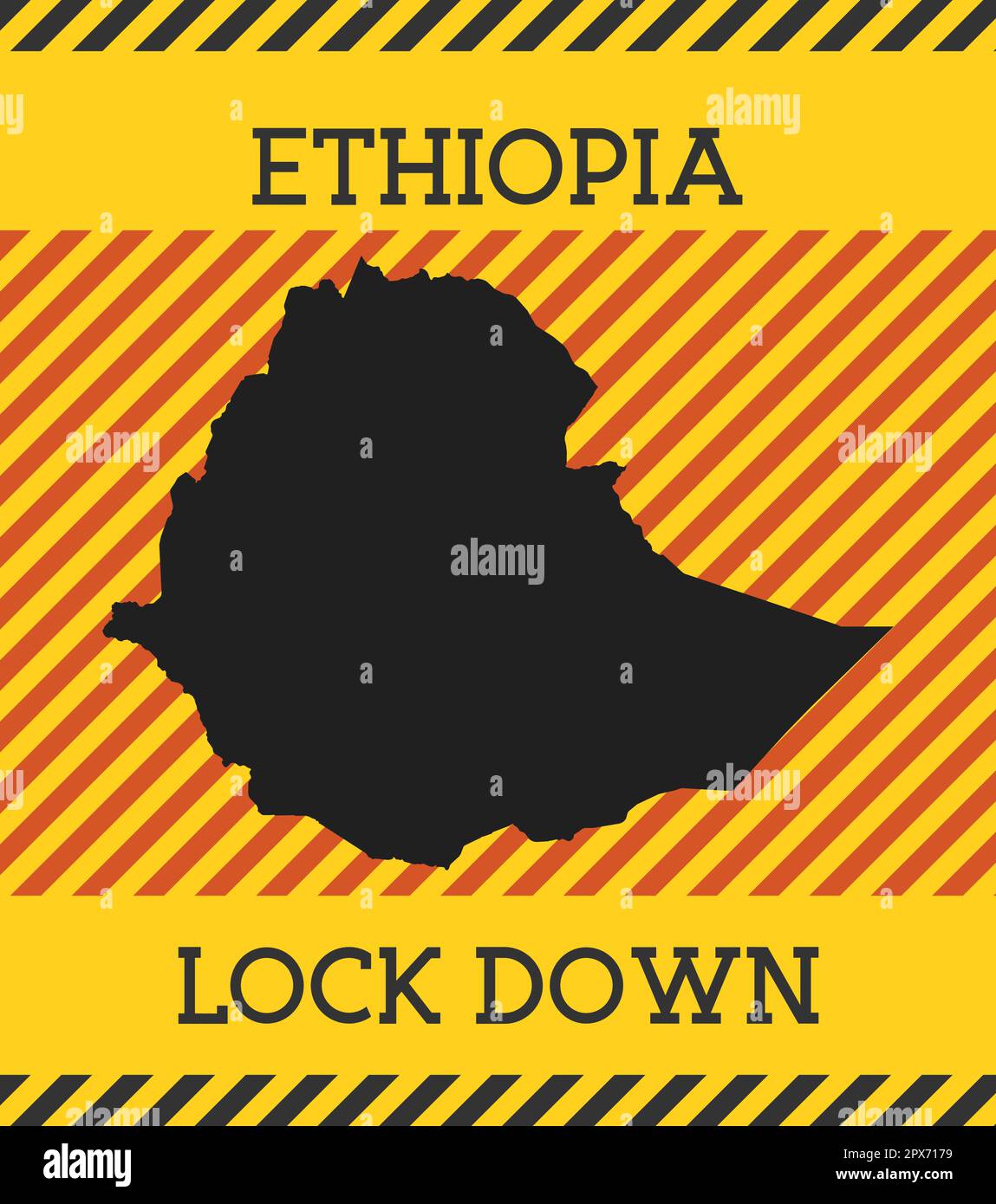 Cartello Etiopia Lockdown. Icona gialla di pericolo pandemia paese. Illustrazione vettoriale. Illustrazione Vettoriale