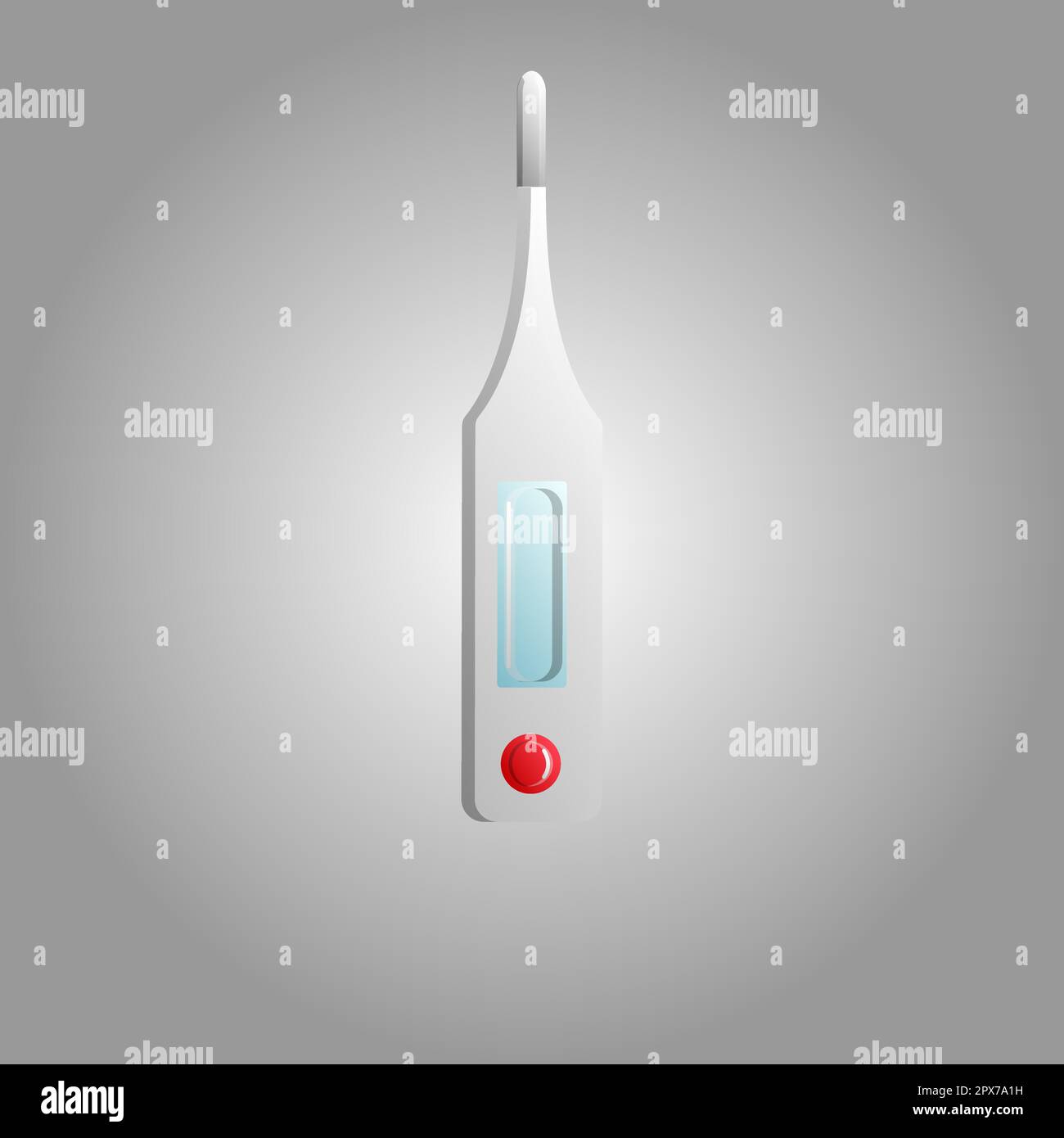 Bella icona medica di un nuovo termometro digitale in vetro per la misurazione della temperatura su sfondo bianco. Illustrazione Vettoriale