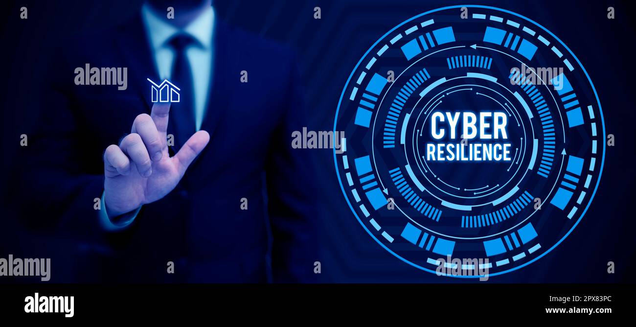 Visualizzazione concettuale Cyber Resilience, Word scritto sulla misura in cui un'azienda può gestire un attacco informatico Foto Stock