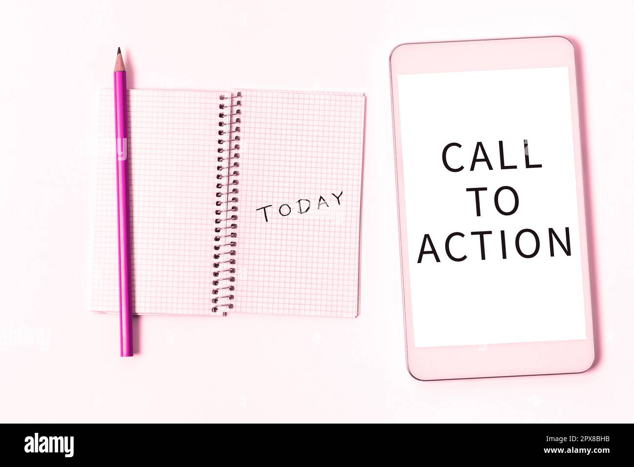 Firma di scrittura della mano chiamata all'azione, parola scritta su incoraggiano la decisione mossa per avanzare la strategia riuscita Foto Stock