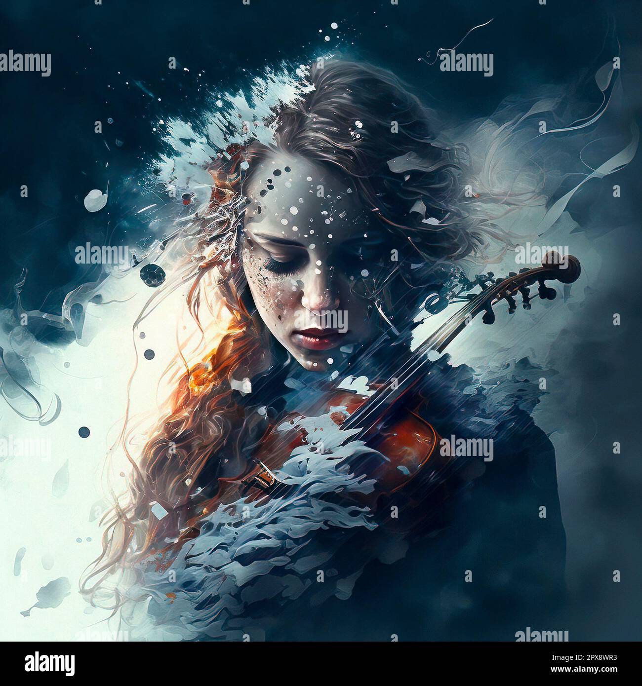 Astratto dissolvere effetti sfondo con una donna e un violino Foto Stock