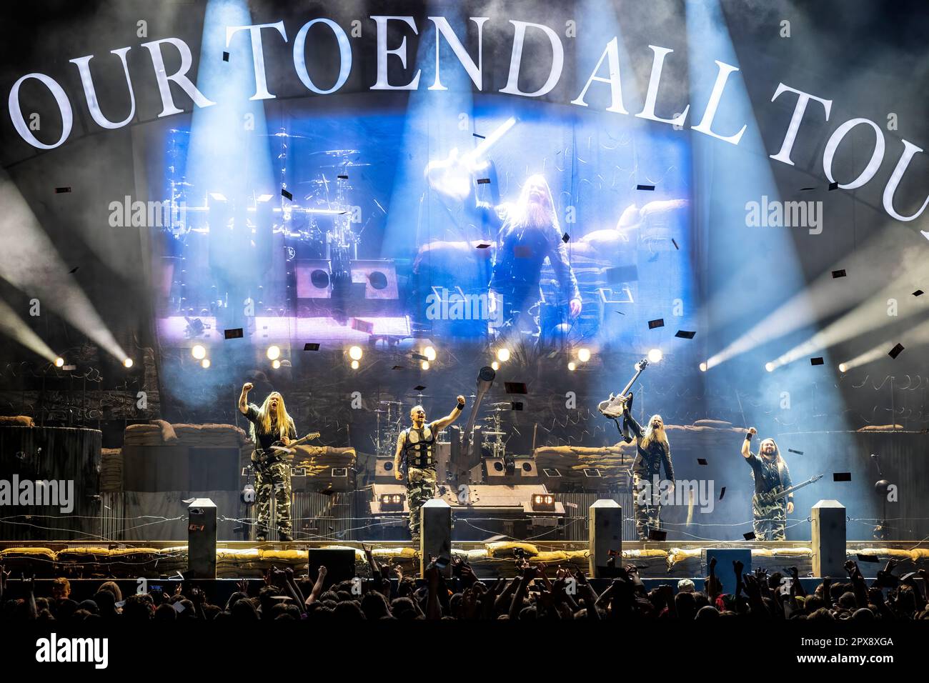 Oslo, Norvegia. 29th, aprile 2023. La band heavy metal svedese Sabaton ha tenuto un concerto dal vivo allo Spektrum di Oslo come parte del Tour To End All Tours 2023. (Foto (Photo credit: Gonzales Photo - Terje Dokken). Foto Stock