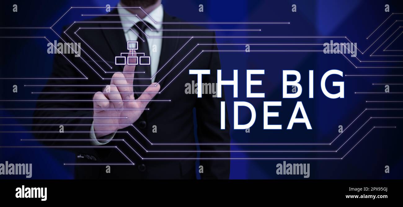 Mano che scrive segno l'idea grande, idea di affari hanno un pensiero intelligente riuscito di idea Foto Stock
