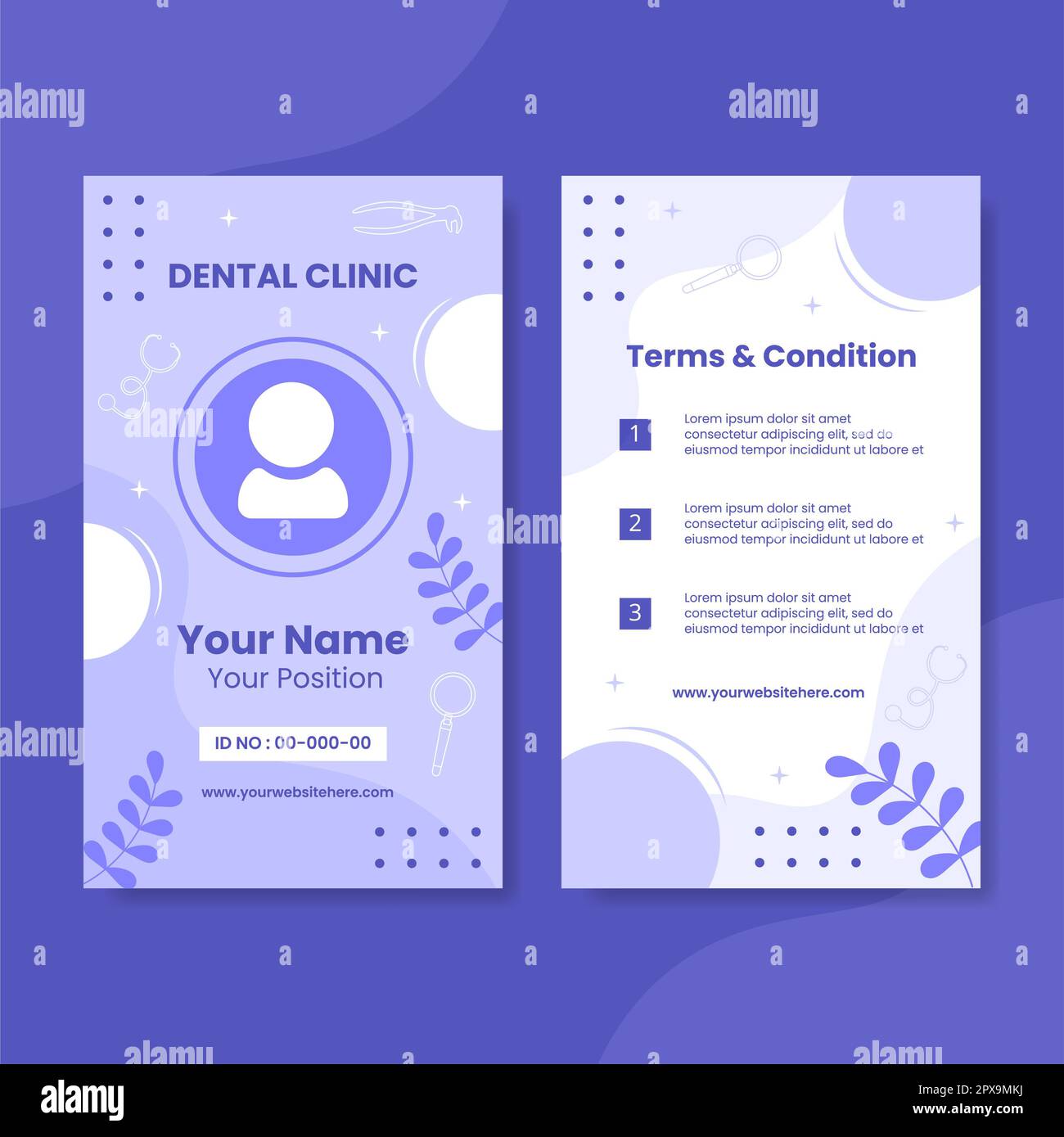 Dental Care and Clinic Id Card Flat Cartoon modelli disegnati a mano Illustrazione Foto Stock