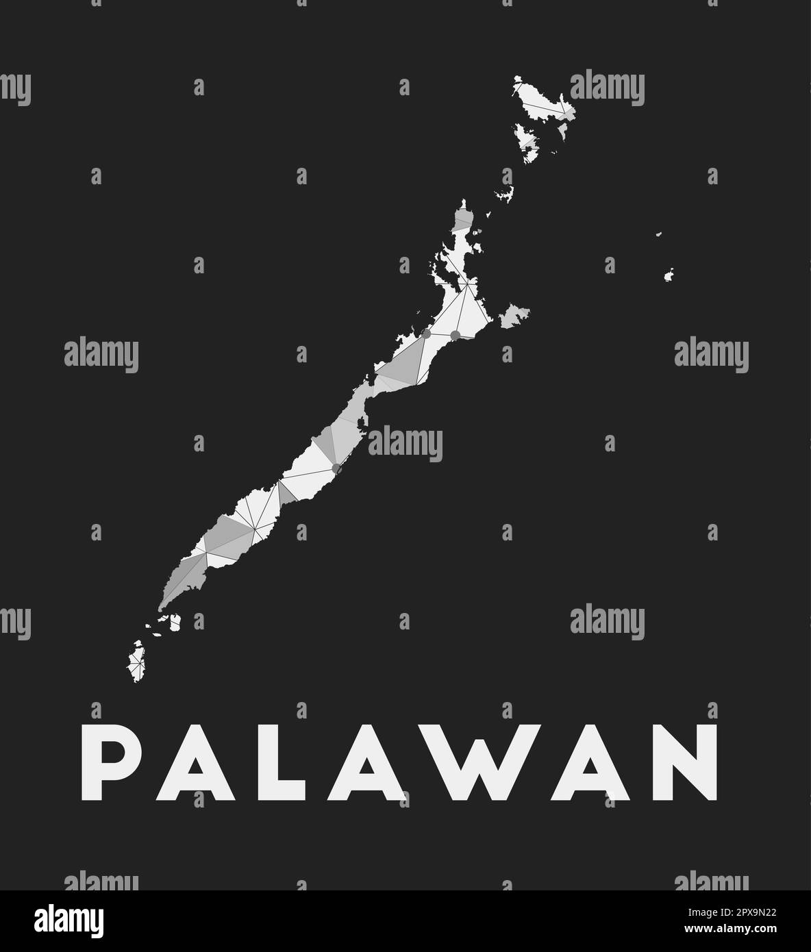 Palawan - mappa della rete di comunicazione dell'isola. Design geometrico alla moda di Palawan su sfondo scuro. Tecnologia, internet, rete, telecomunicazioni co Illustrazione Vettoriale