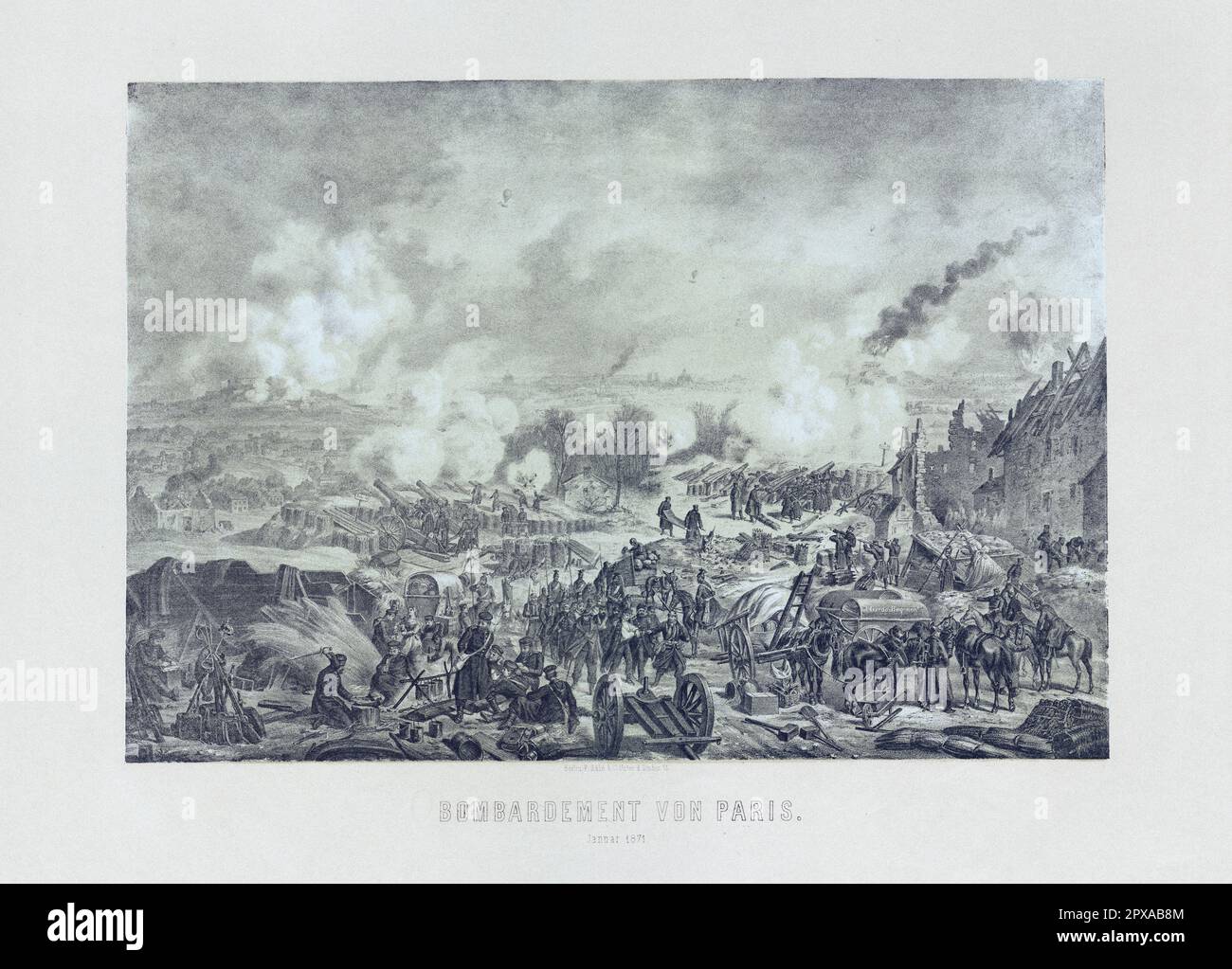 Incisione del bombardamento di Parigi durante la guerra franco-prussiana: Gennaio 1871. 1871 Foto Stock