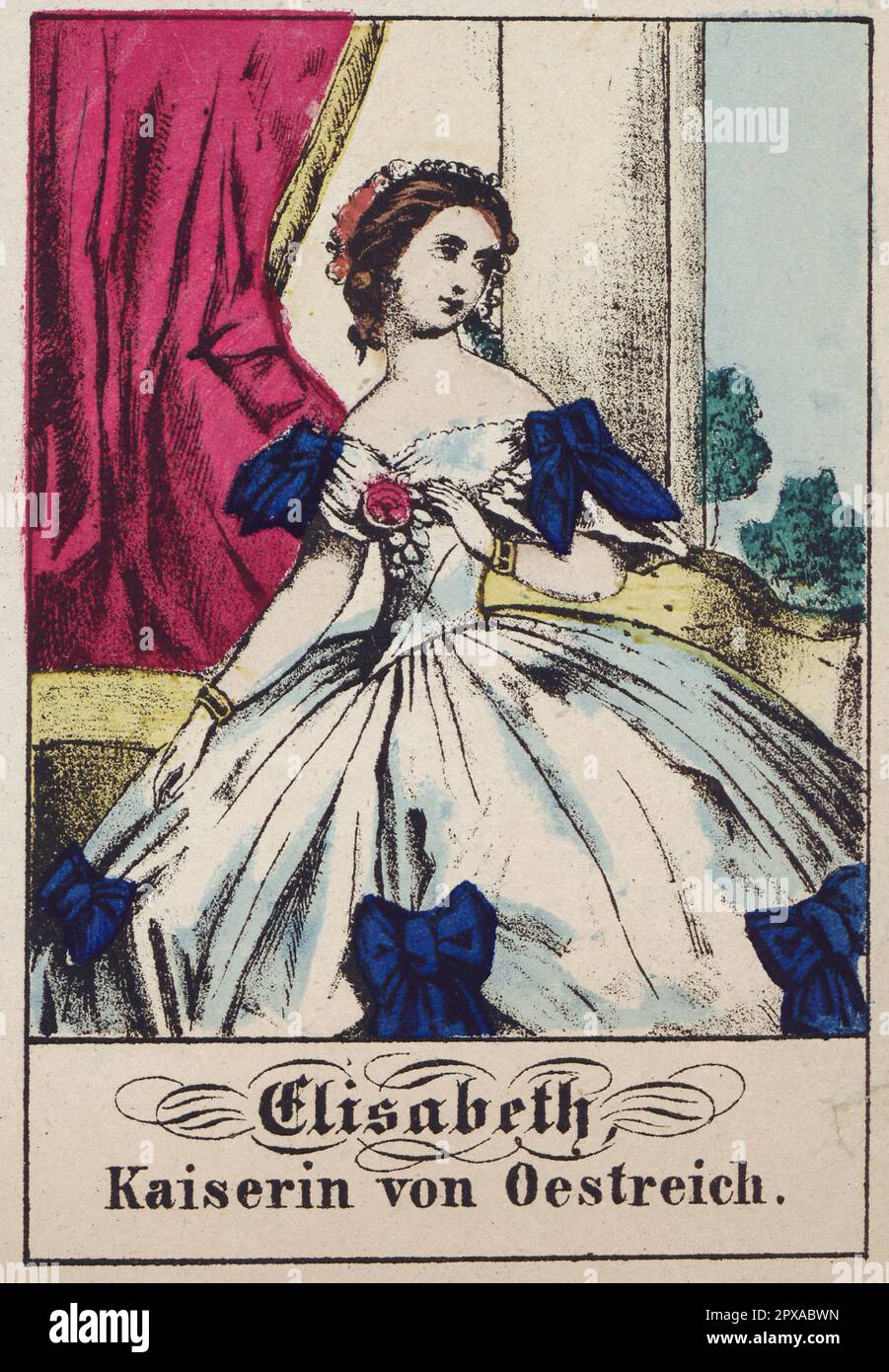 Litografia Сolor dell'imperatrice Elisabetta d'Austria. 1861 Duchessa Elisabetta in Baviera (Elisabetta Amalie Eugenie; 1837–1898), soprannominata Sisi fu imperatrice d'Austria e regina d'Ungheria dal suo matrimonio con l'imperatore Francesco Giuseppe i il 24 aprile 1854 fino al suo assassinio nel 1898. Foto Stock