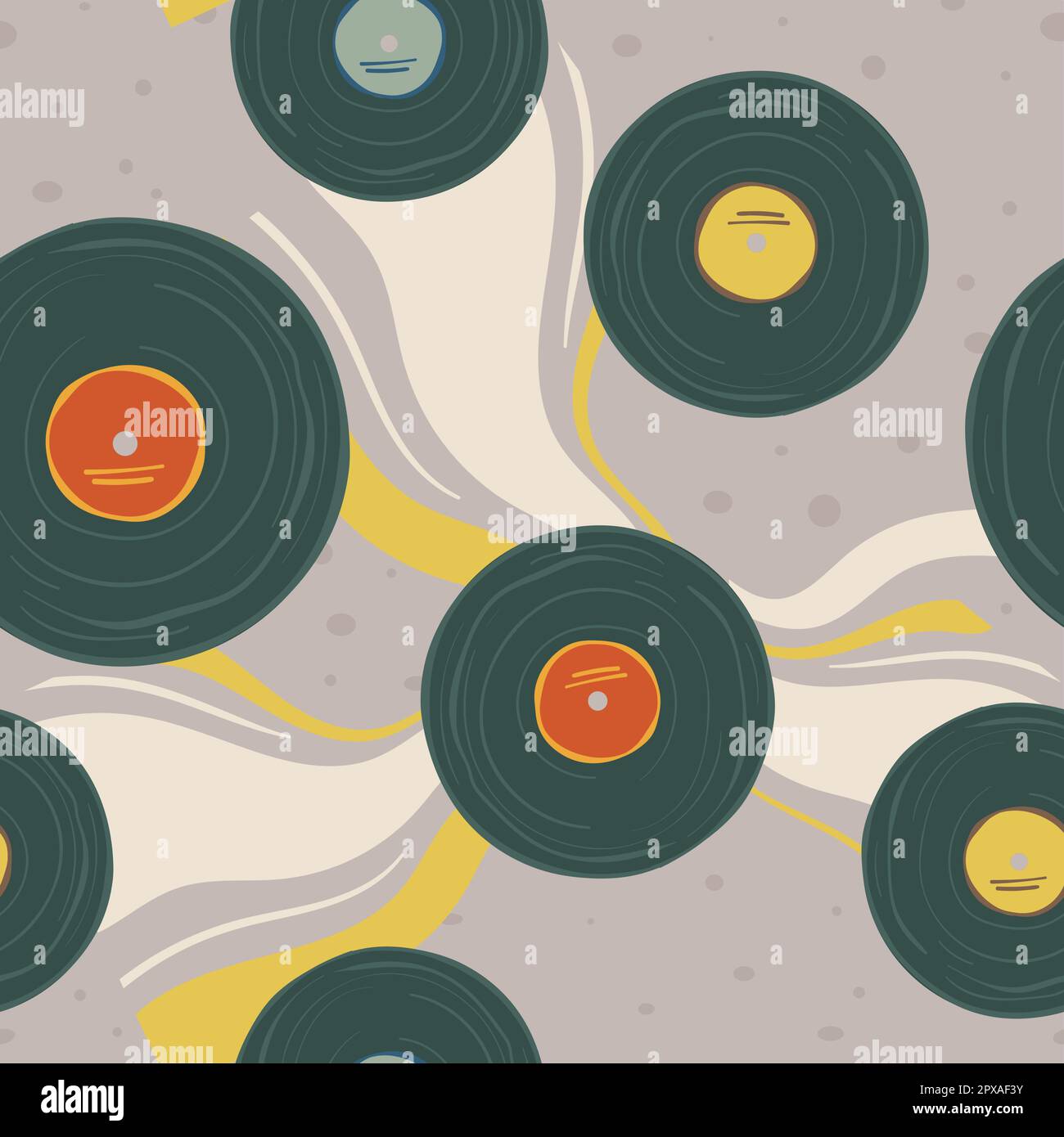 Vecchie lastre in vinile con stampa di musica e composizioni Illustrazione Vettoriale