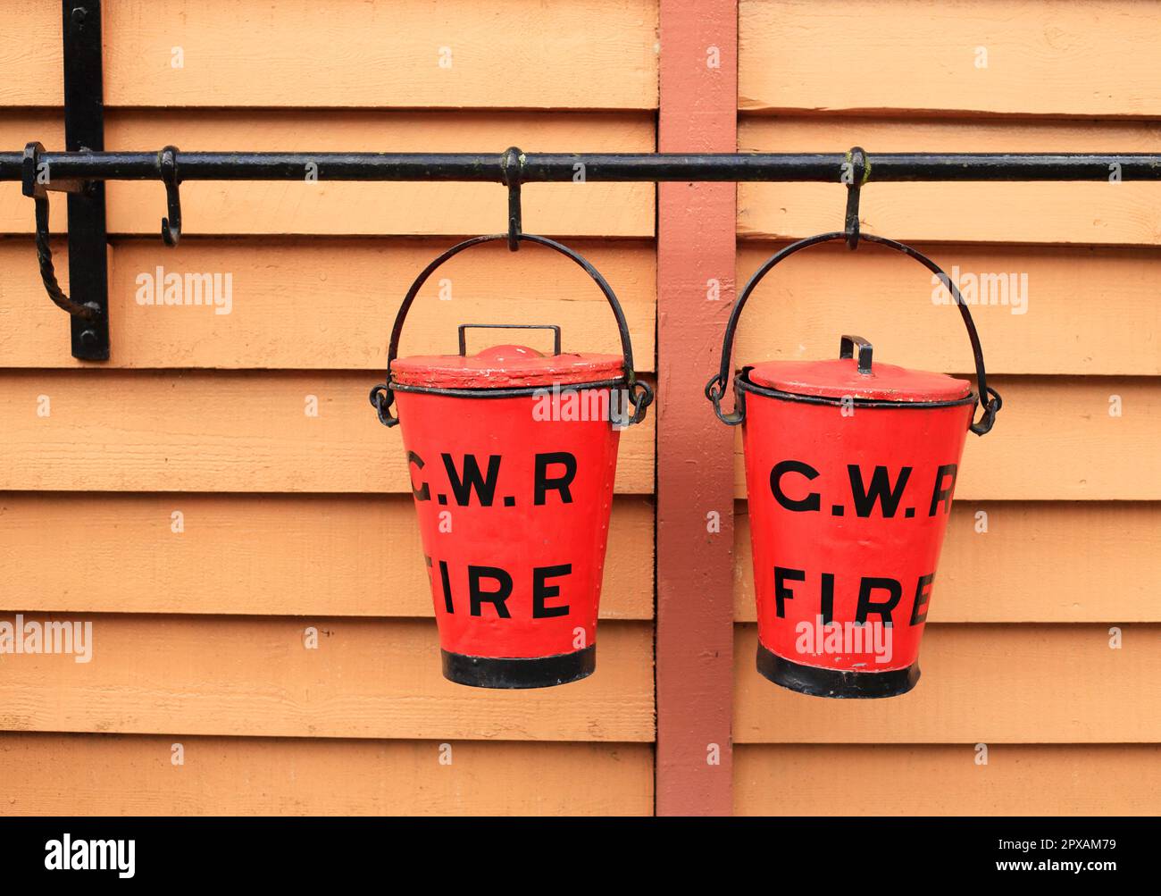 Benne antincendio alla stazione di Bewdley sulla ferrovia a valle di Severn. Foto Stock