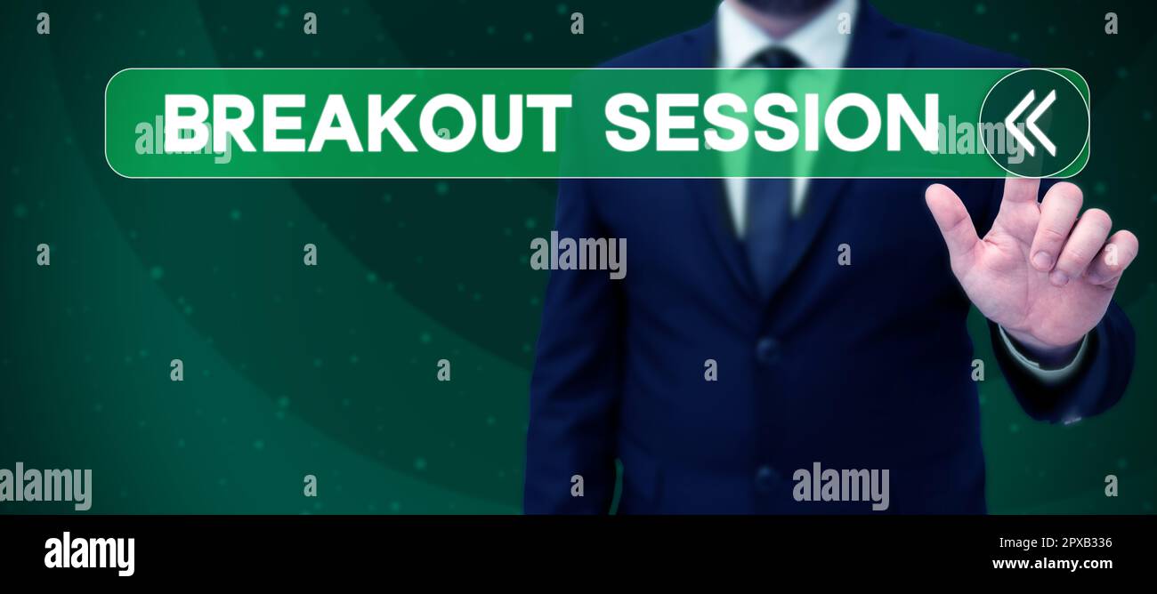 Firmare la sessione di breakout, la parola scritta sulla discussione del workshop o la presentazione su un argomento specifico Foto Stock