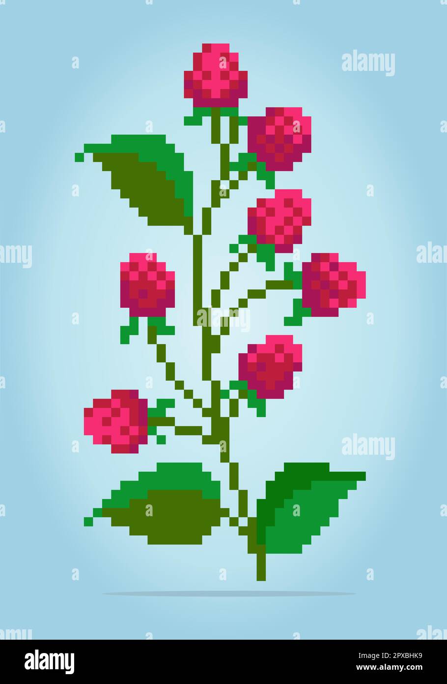 8 bit pixel di rose. Fiori rossi per motivi a punto croce, in illustrazioni vettoriali. Illustrazione Vettoriale