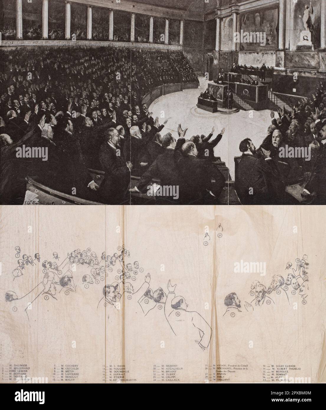 Prima guerra mondiale La Francia in guerra. Riunione dell'Assemblea nazionale francese (Parlamento) il 4 agosto 1914. Di F.-CH. Baude Foto Stock