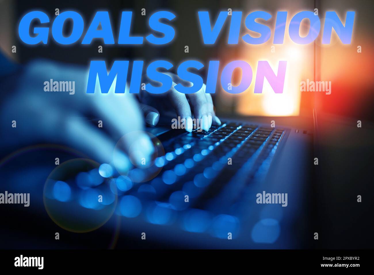 Ispirazione mostrando il segno obiettivi Vision Mission, Business idea processo di pianificazione pratica utilizzato per aiutare il gruppo della comunità Foto Stock