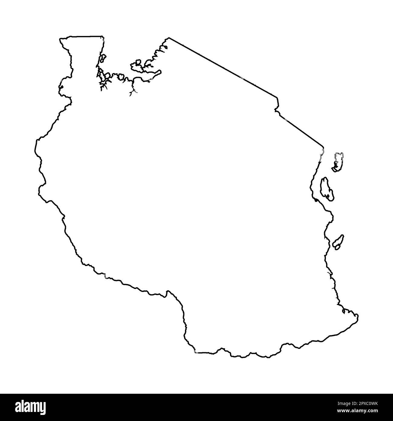 Tanzania contorno di una silhouette nera su sfondo bianco Foto Stock