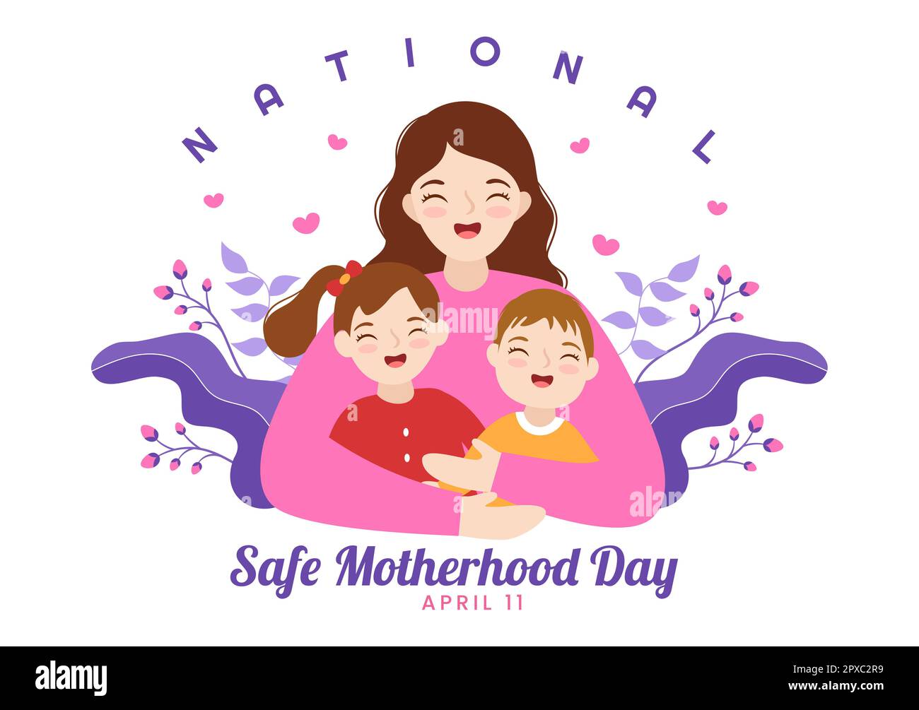 National Safe Motherhood Day il 1 aprile Illustrazione con madre e bambini in gravidanza per banner Web o landing page in Cartoon piano modelli disegnati a mano Foto Stock