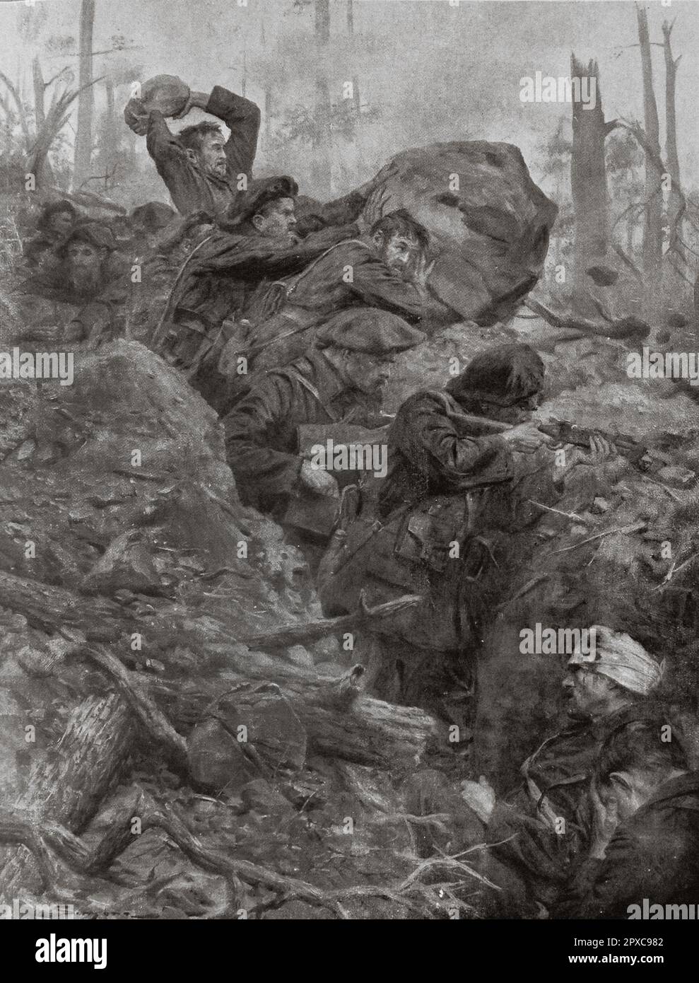 Prima guerra mondiale Nuovo Sidi-Brahim. Di J. Simont. 1915 anche in Alsazia, dal 12 al 23 giugno, ci siamo impegnati in una serie di contenti combattimenti. L'inizio di queste lotte fornisce alla compagnia 6th e un elemento della compagnia 4th del battaglione da caccia 7th l'opportunità di rinnovare magnificamente la leggendaria impresa dei cacciatori Sidi-Brahim Foto Stock