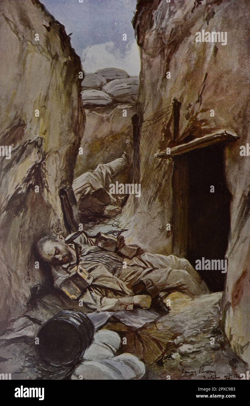 Wolrd Guerra I. La Francia in guerra. In Champagne. Conquistò una trincea a Perthes (ottobre 1915). Di Francois Flameng. Foto Stock