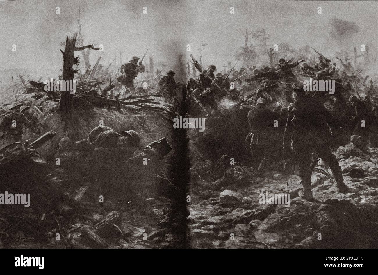 Il 15 luglio 1916, gli inglesi catturarono con baionette in un attacco frenetico, posizioni tedesche nella zona di Longueval, che chiamarono 'Bosco del Diavolo'. Foto Stock