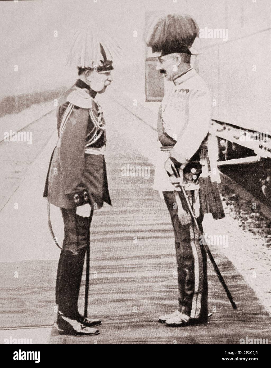 Prima guerra mondiale Incontro degli Alleati: Franz Joseph i d'Austria e Kaiser Wilhelm II Foto Stock