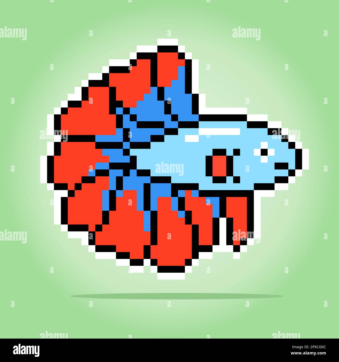 Pixel a 8 bit del pesce combattente siamese. Pixel animali nell'illustrazione vettoriale per la risorsa di gioco. Illustrazione Vettoriale